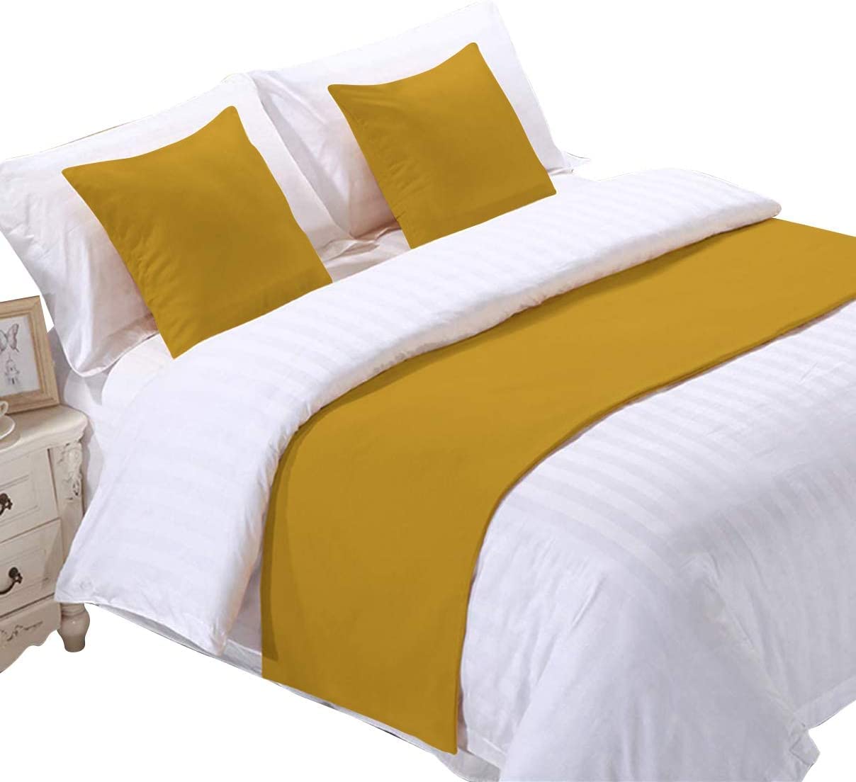 elegant linen store 100% egyptian cotton, 1000 thread count solid 3 piece bed runner scarf protector slipcover bed decorative scarf for bedroom hotel wedding room (king 25 * 104, gold)