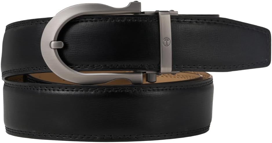 Tonywell Men's Leather Ratchet Belt, 1 3/8" Adjustable Dress Belt, Trim to Fit - Image 2