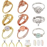 WEBBEDY Wire Wrapped Ring Making Kit, Jewelry Making Supplies Kit with 3-Color Jewelry Wire, Crystal...
