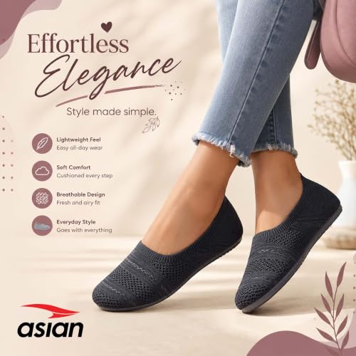 Image of ASIAN ZERI-02 Women's Knitted Slip-On Casual Shoes | Lightweight, Memory Foam, Flexible & Breathable Footwear for Walking, Travel & Casual Use