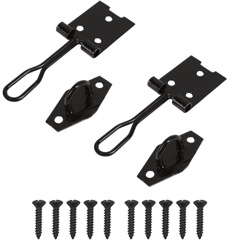 Sisi UK Wire Hasp and Staple 75mm (3inch) Black Heavy Duty Stainless Steel Wire Hasp and Staple Door Latch Lock for Cupboard Hutches Cages Sheds with Fixing Screws Pack of 2