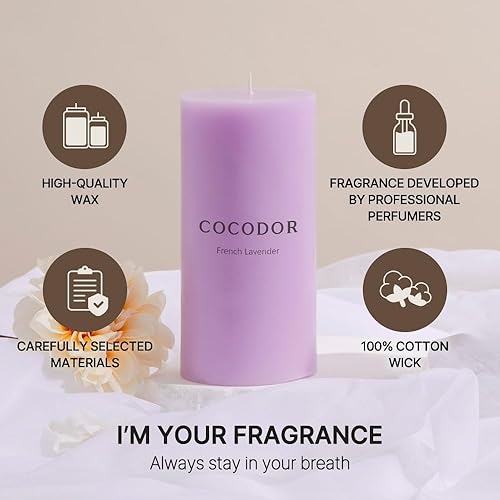Miniatura 2 de COCODOR - Velas perfumadas de pilar, 3 x 6 pulgadas, lavanda francesa, juego de 3 velas, 85 horas, velas para bodas, fiestas, cenas, decoración del