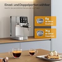 LLIVEKIT Siebträgermaschine, 20 Bar Espressomaschine mit Milchaufschäumer, 3 Temperaturen, Kapsel & Kaffeepulver geeignet, 1,2 L Wassertank, Kompakte Espressomaschine für Cappuccino Latte, Edelstahl – Ansicht 6