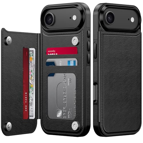 Étui portefeuille iPhone XX Air Goodon en cuir noir avec support