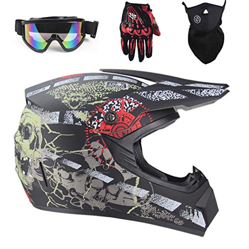 WEITY Motocross Helm,Für Kinder Und Erwachsene downhill helm DOT Zertifizierung Motorrad Fahrrad ATV,Mit Handschuhe, Schutzbrille, Schutzmaske, 4-Teiliges Set (XL)