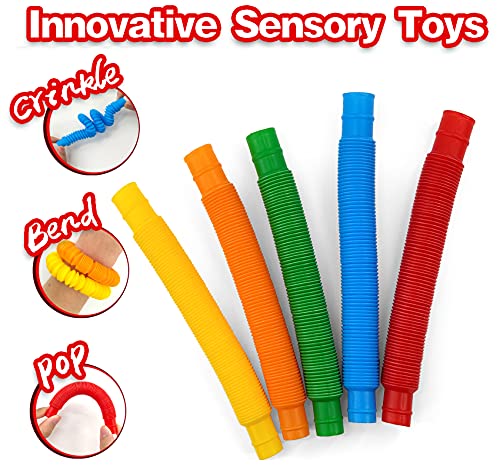 Zayin Mini-Pop-Röhrchen, sensorisches Spielzeug, leuchtendes Pop-Röhrchen, buntes Stretch-Pfeife, pädagogisches Kinderspielzeug, interessantes elastisches sensorisches - (pop Röhrchen*5)