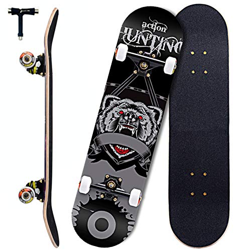 Sumeber Skateboards 31' x 8' doble patada para adultos trucos tabla de skate para principiantes, monopatín completo con rodamientos ABEC 11 para adolescentes adultos niños