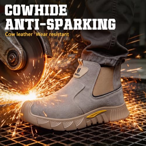 Image of Hogent Steel Toe Work Boots for Men, Slip On Welding Safety Boots