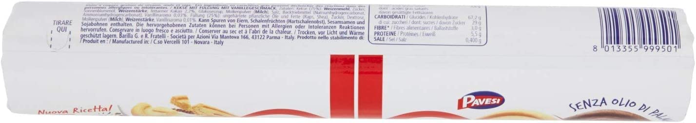 24 galletas Pavesi Ringo con vainilla, 165 g, galletas italianas con bocadillos y polpa italiano, 400 g