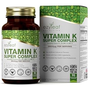 Ezyleaf Vitamin K Super Complex | Vitamin K2 MK7 – Vitsmin-K2 MK4 – VIT K1 | 2600µg per Capsule | 90 K2 MK-7 Vegan Capsules | Non-GMO, Allergen Free Formula with Vitamin-C | Made in The UK