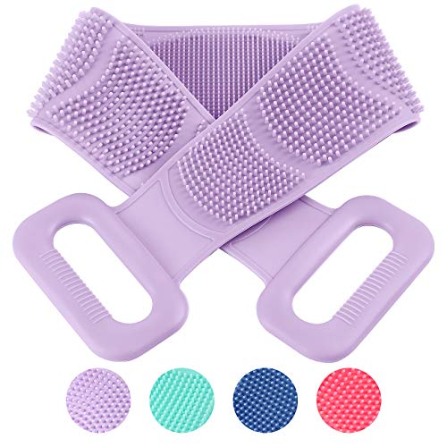 Back Scrubber for Shower, Silicone Bath Body Brush Double-Sided Long Body Washer Exfoliating Brush More Hygienic (Purple)
