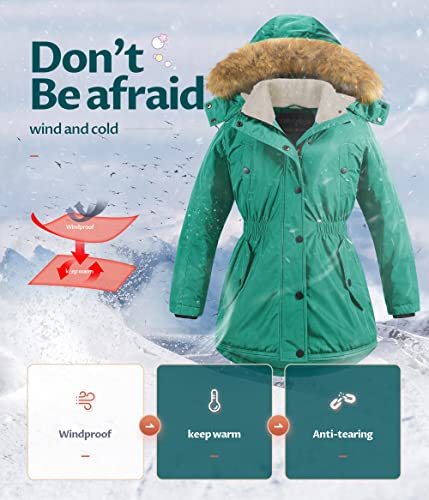 Image of CREATMO US Girl's Long Winter Warm Parka Sherpa Trimmed Collar Puffer Ski Jacket Coat