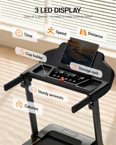 CURSOR FITNESS 16% Incline Treadmills for Home with 3 LED Displays (Gray)