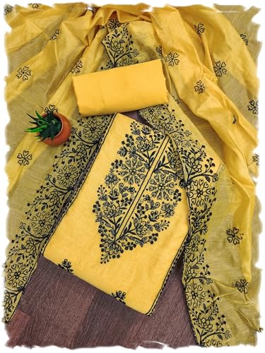 Image of Sidhidata Cotton Women's Chanderi Embroidery Work Unstitched Salwar Suit Dress Material With Chanderi Embroidered Dupatta