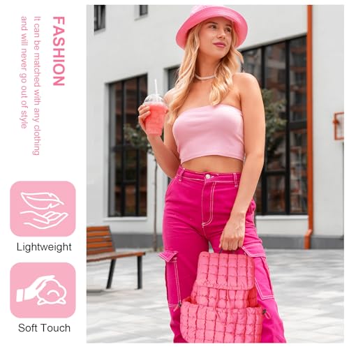 Image of Quilted Puffer Backpack for Women, Lightweight Soft Nylon Quilted Hiker Pack Top Flap Drawstring Backpack, Trendy Puffy Padding Gym Travel Bag for Casual Daypack Hiking Sport (Rose Red)