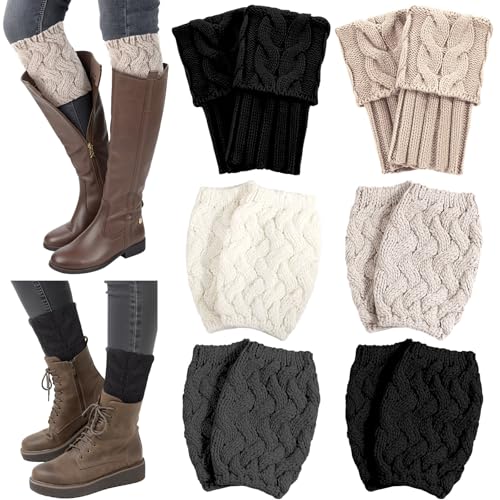 Geyoga 6 Pairs Womens Boot Cuffs Socks Early Spring Boot Topper Covers Warm Crochet Knitted Leg Warmers(Classic Colors 2 Styles)