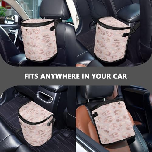 Image of senya Car Trash Can Car Garbage Can Car Waste Basket,Leopard Print Cheetah Rose Gold Leak-Proof Car Trash Bin, Car Trash Hanging Car Accessories Interior Car Organizer Bag