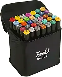 Kit 36 Canetinhas Coloridas Ponta Dupla com Estojo Tinta Durável com Marcador Permanente, Codificado por Cores para Colorir, Desenhar e Escrever (36)