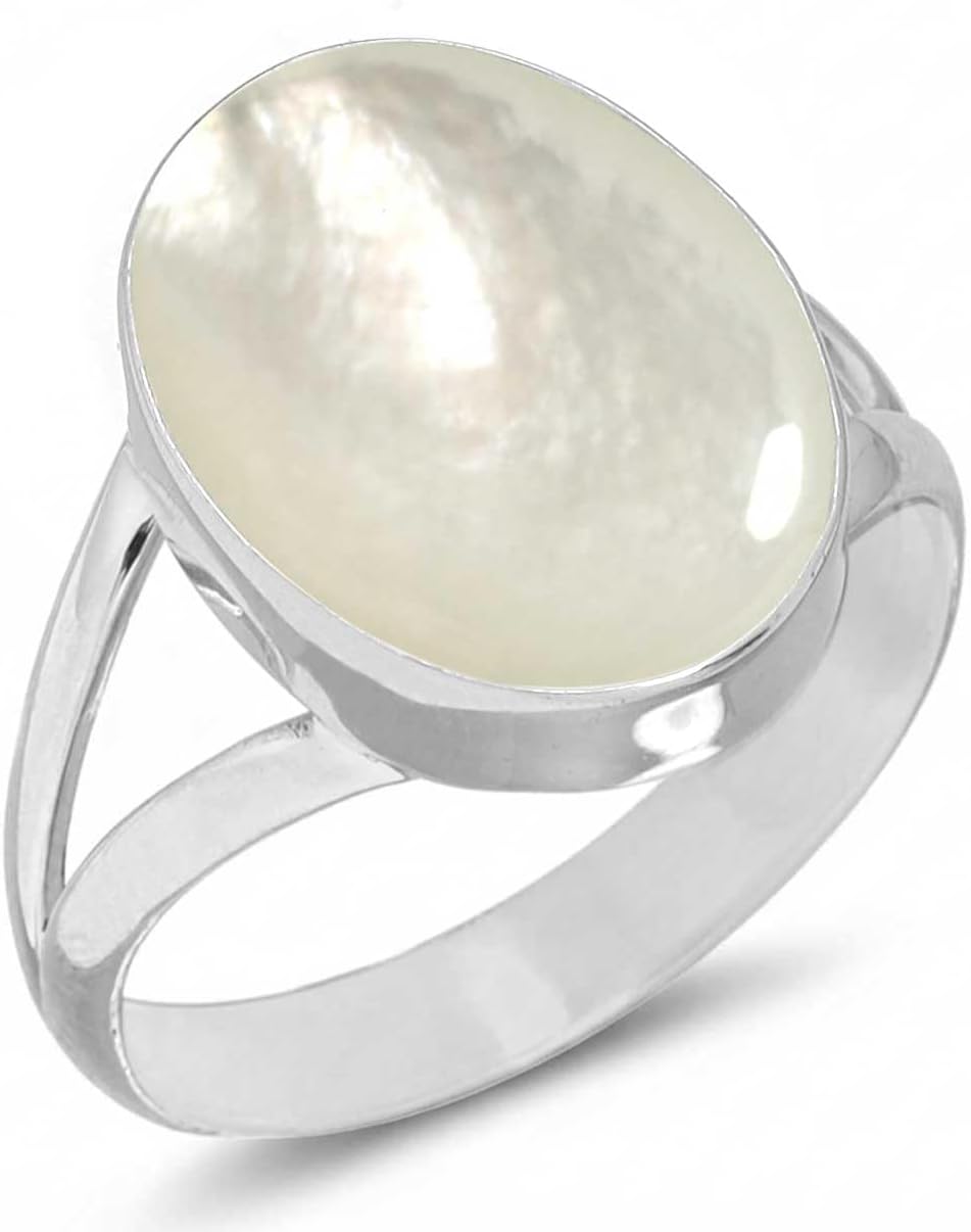 JEWELOPORIUM 925 Sterling Silver Overlay Handmade Jewelry Oval Labradorite, Rose Quartz, Crystal, Tiger Eye Chunky Natural Gemstone Boho Ring For Women