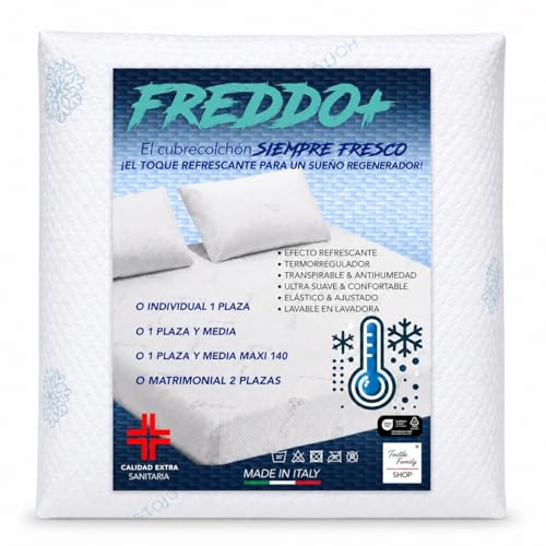 Tex family Cubrecolchón refrescante frío + Ice-Touch, de Verano, termorregulador, Transpirable, Antihumedad, Suave, elástico, 2 plazas - Cm. 175x200 + H25