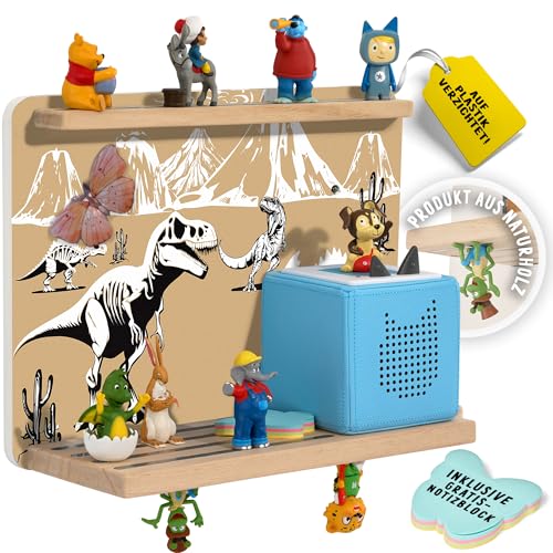 DUAPLAN® Kinder-Regal für Toniebox & bis zu 40 Figuren – Dino Beige, Magnetisch, Plastikfrei, Zum Hinstellen oder An der Wand, Stabil, Platzsparend, Perfekt für kleine Dino-Fans