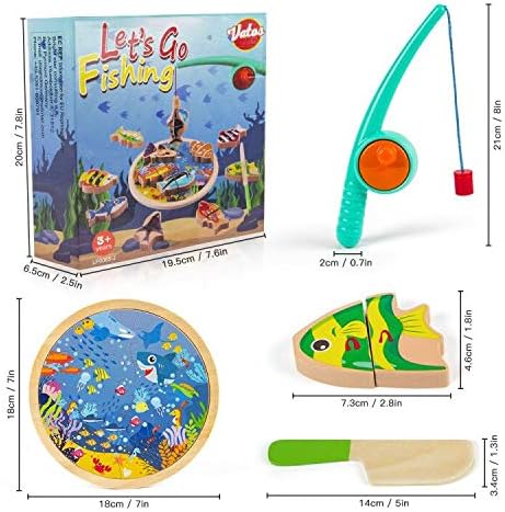 VATOS 3-in-1 Magnetic Fishing Game 26PCS Wooden Toys for Kids, Alphabet Fish Cutting Puzzle Preschool Toys, Fine Motor Skills Toy Montessori Letters Educational Toy Gift for 2 3 4 + Year Old Toddlers