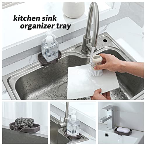 Silicone Bathroom Soap Dishes with Drain Spout-Bathroom and Kitchen Sink Organizer,Sponge Holder,Dish Soap Tray,Perfect for Dispenser,Scrubber,Bottle,Cup on Sink or Counter-Coffee 4.9"×3.2" - Image 5