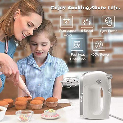 Nrtson Hand Mixer Electric, Handheld Kitchen Mixers with 5 Stainless Steel Attachments, 5-Speed Max 400W Powerful Turbo for Baking Cake Egg Cream Food Beater - Thumbnail 4