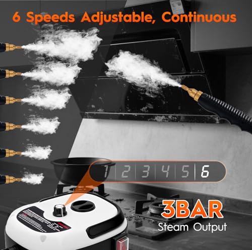 Image of Steam Cleaner, 2500W High Handheld Steam Cleaner, 1L Portable Car Steam Cleaner, 6 High Speeds Pressure Temperature Steam Cleaning Machine with 3 Brush Heads for Kitchen Home Car Cleaning(White)