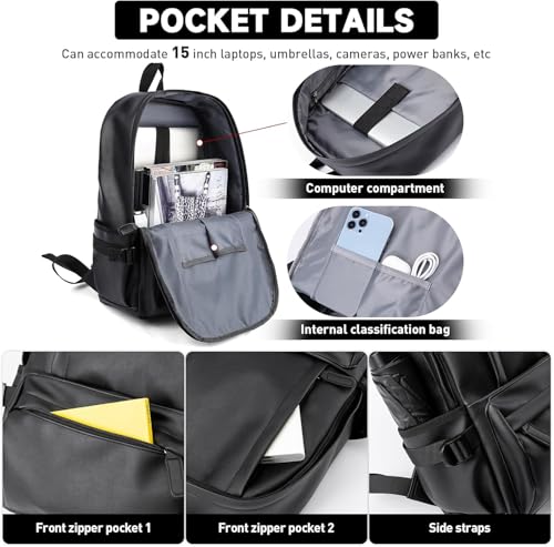 Laptop Leather Travel Backpack For Men Water-Repellent Carry On Back Pack For Travel Business Work computer Backpacks Fit 15.6" Laptop3