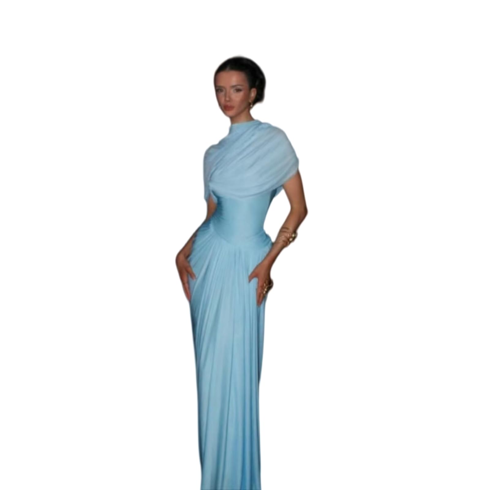 Vestito Abito da Donna Bodycon Mesh Maxi - Lungo Blu Sofisticato per Matrimoni, Cocktail E Eventi Serali-Second Blue-m