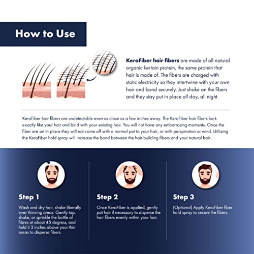 Kerafiber Hair Building Fibres - Natural Keratin Hair Thickener Fibres, Hair Powder For Men And Women, Full Head Of Hair In 30 Seconds-Hair Fibres Black #TOP3