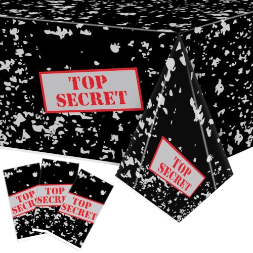 Image of K1tpde Black Spy Party Tablecloth - 3PCS Top Secret Table Cover Party Decor