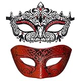 Seglorwy Masquerade Mask for Couples, Women Men Venetian Mardi Gras Halloween Christmas Party Couple Masquerade Mask (Red+Black Red)