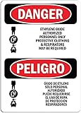 Señal de peligro – Cartel bilingüe de óxido de etileno autorizado solo bilingüe, uso en interiores y exteriores