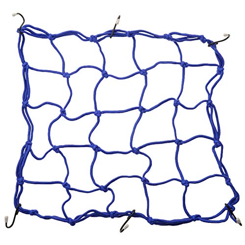WOOSTAR 15\" x 15\" Motorcycle Heavy Duty Elasticated Bungee Luggage Cargo Net with 6 Hooks for Motorcycle ATV Bike Car Truck Navy Blue