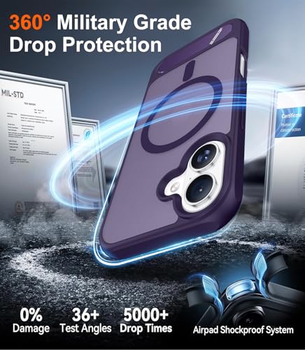 Image of Magnetic Compatible with iPhone 16 Case, [Built-in Invisible Kickstand][Compatible with MagSafe] [Military Grade Shockproof] Slim Translucent Matte Phone Case for iPhone 16 6.1 inch