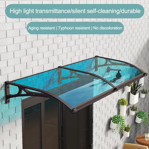 Auvent de porte bleu en polycarbonate 80x100 cm moderne pour la protection de fenêtre extérieure - 7