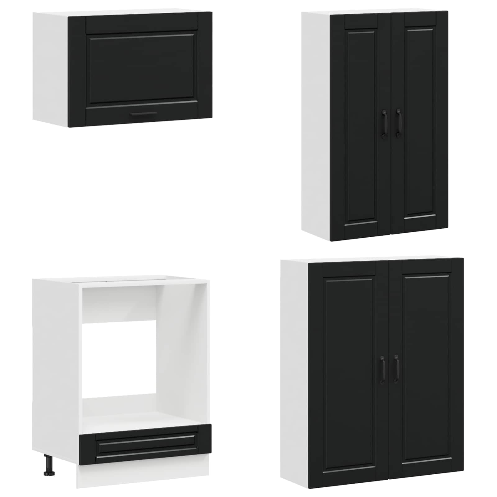 Mobile da cucina Porto, 8 pezzi, nero, moderna cucina da incasso in legno con pensili e pensili per molto spazio in cucina e sala da pranzo