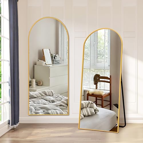 NicBex Arched Full Length Mirror with Stand, 57"x 20" Gold Full Body Mirror, Aluminum Alloy Frame Floor Mirror, Free Standing Mirror, Wall-Mounted, for Bedroom Living Room Dressing Room