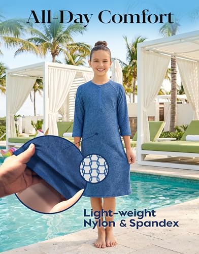 Image of Shira Modest Girls Swim Dress | 3 /4 Sleeve Swimdress, Full Coverage Bathing Suit | Tznius UPF 50+ Quick-Dry