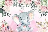 AOFOTO 5x3ft Pink Flowers Elephant Baby Shower Backdrop for Girl Sweet Floral Gender Reveal...