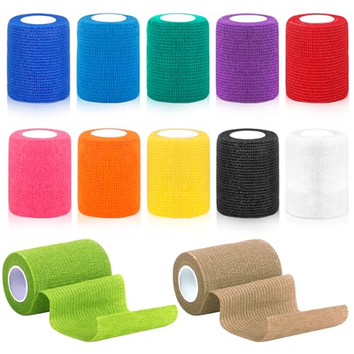 CIOXSOIO 12 Rotoli Benda Elastica Autoadesiva, 7,5cm x 4,5m Benda Elastica Coesiva, Non Tessuto Bendaggio Adesiva Coesiva Nastro Bendaggio Sportivo, Benda Salvapelle Fasciature per Mani Piedi