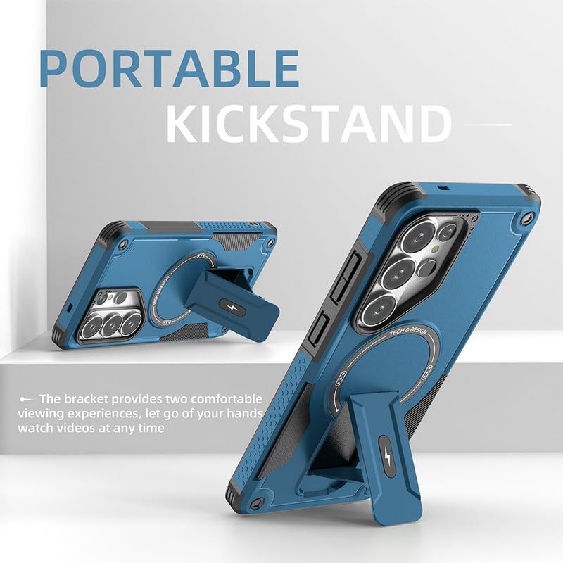 Image of US LITE Back Cover for Samsung Galaxy S26 Ultra with Portable Kickstand | MagSafe Compatible Magnetic Case | Shockproof Military Grade Protection | Extreme Protection Phone Cover - Blue