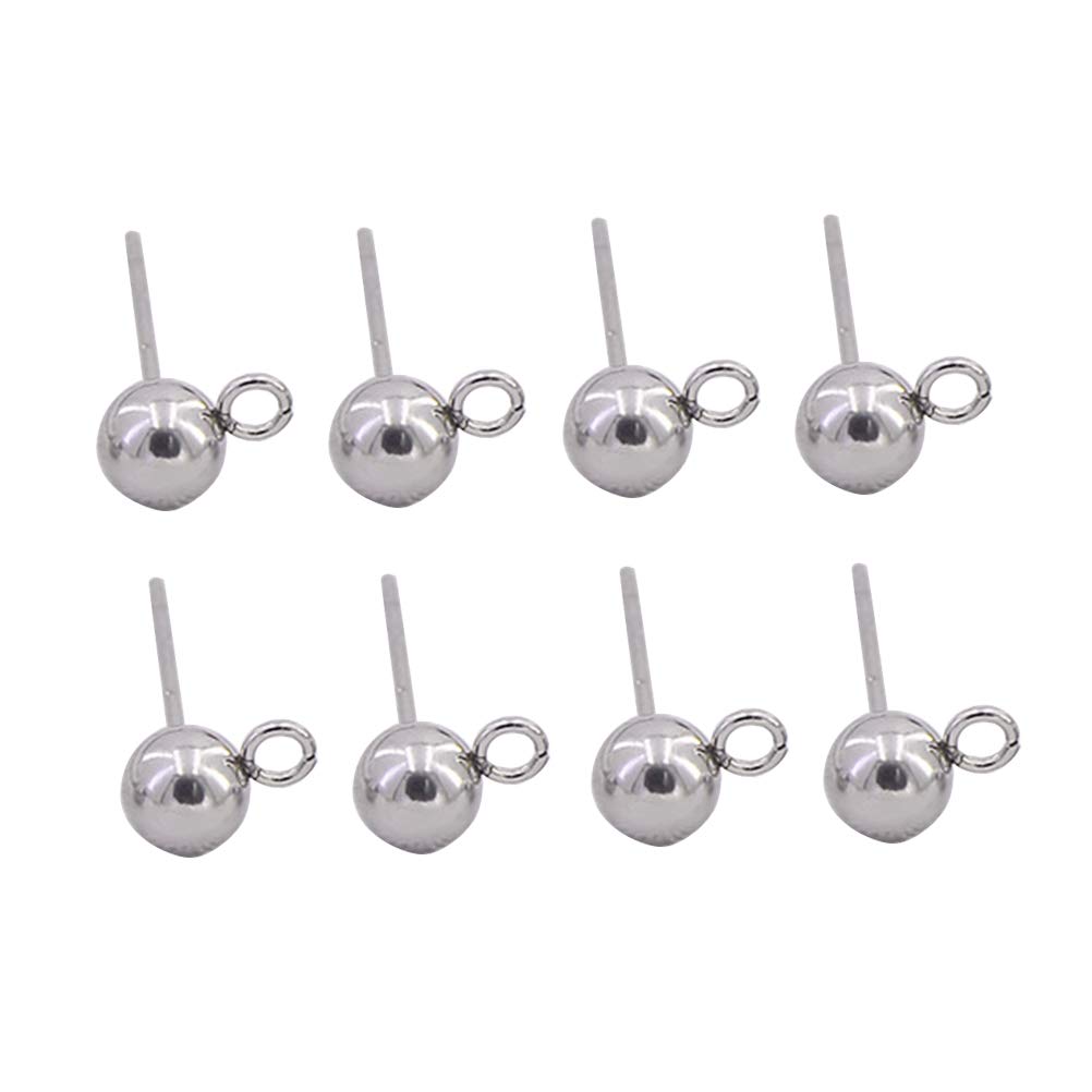 SUPVOX 20Pcs Diy Stainless Steel Round Bead Ball Post Stud Earrings With 2Mm Loop