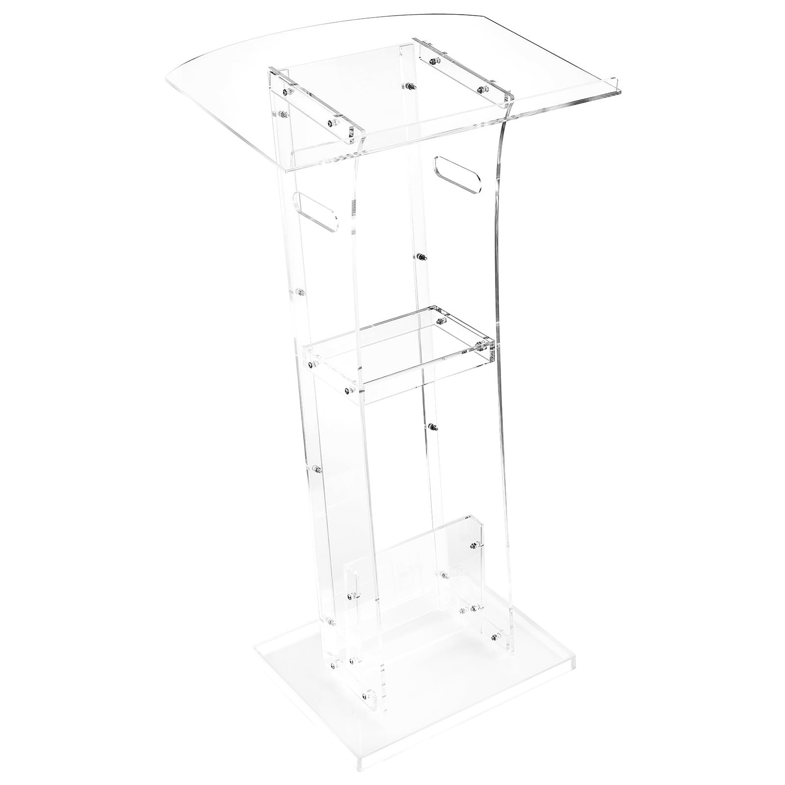 VEVOR Podium Stand, 43-Inch Acrylic Lectern, Portable Laptop Desk with Wide Reading Surface and Storage Shelf, Book Stopper, Floor-Standing, for