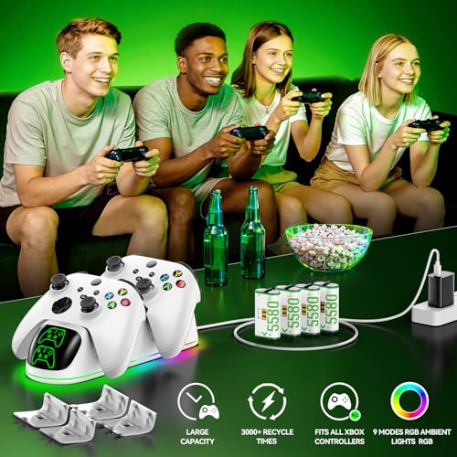Image of OIVO XSX Controller Charger Station with 4x5580mWh Honest Rechargeable Battery Packs for Xbx Series X /S /One /Elite /Core Controller, XOX Battery Charging Station for Xbx with 4 Covers, White