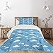 Ambesonne Cartoon Airplane Bedspread, Kids Boys Aviation Theme Blue Aircraft Clouds and Routes, Decorative Quilted 2 Piece Coverlet Set with Pillow Sham, Twin Size, Blue White