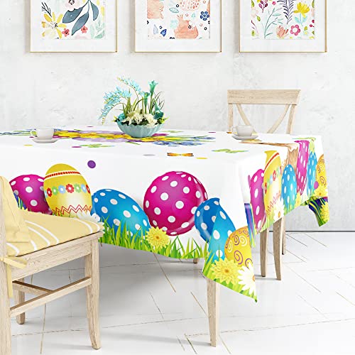 Cuteiush Easter Egg Rectangle Tablecloth Waterproof Fabric Happy Easter Egg Table Cover 60X84Inch Easter Spring Party Holiday Table Cloth Protector 60X84Inch For Home Kitchen Dinning Decoration #TOP4