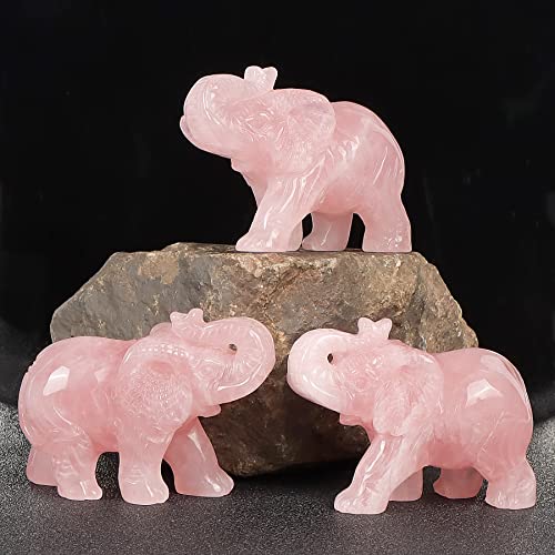Hxswkk 2.5Inch Hand Carved Rose Quartz Crystal Elephant Statue Elephant Figurine Elephant Sculpture Gemstone Hand Carved Healing Craft Home Office Decor Gifts #TOP4